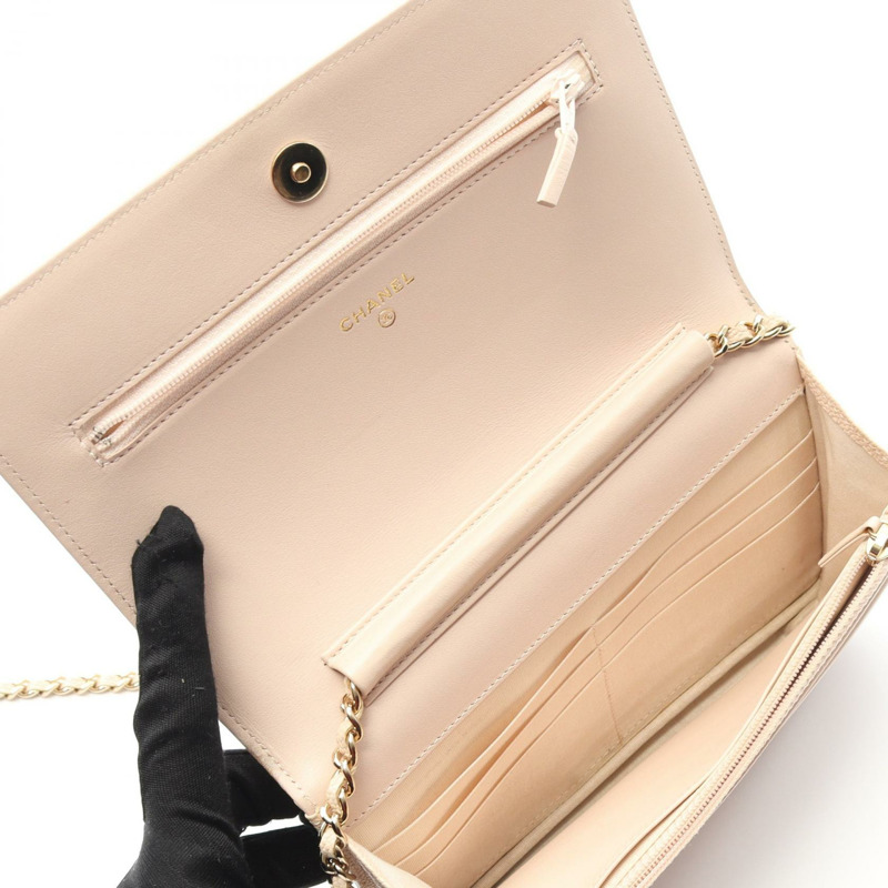香奈兒 Boy Chanel 絎縫鏈條肩背斜背包 WOC 皮革 米色 GHW-2