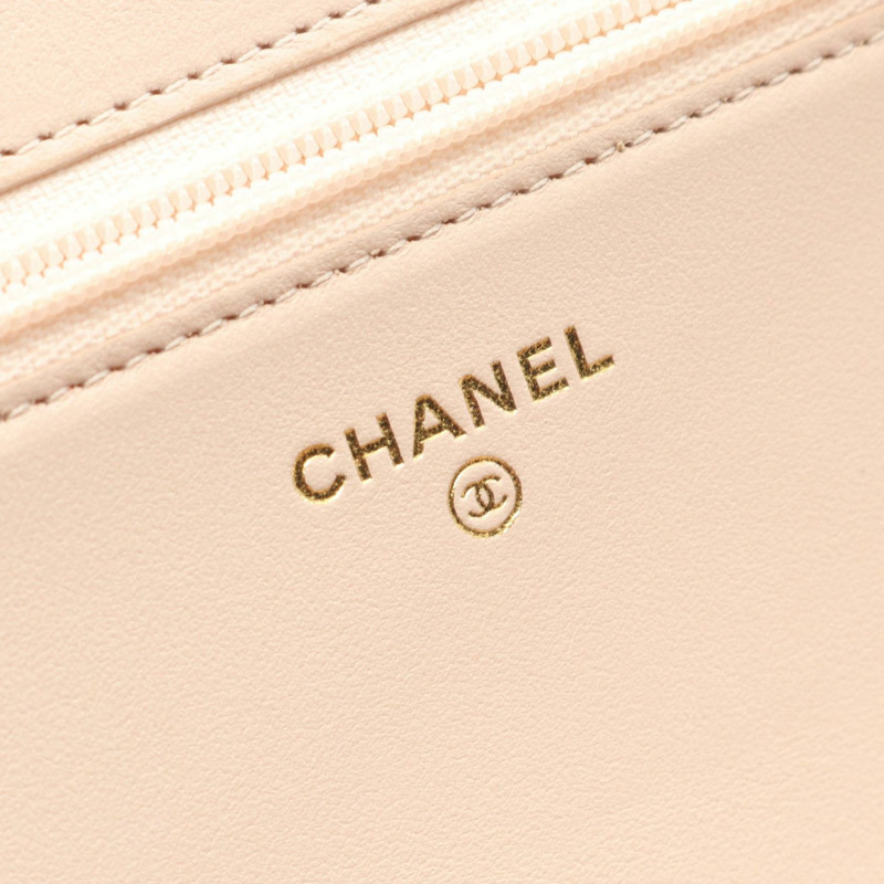 香奈兒 Boy Chanel 絎縫鏈條肩背斜背包 WOC 皮革 米色 GHW-3