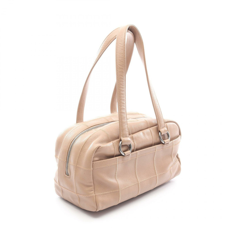 香奈兒巧克力棒手提包，粒面小牛皮，米色，二手，女士，帶五金配件-1