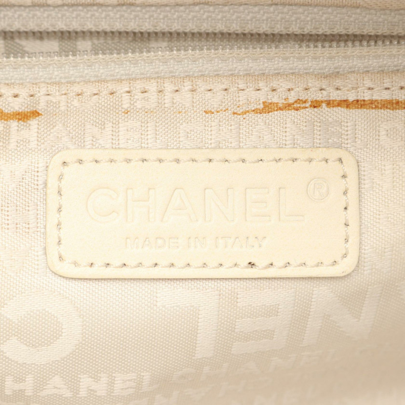 香奈兒巧克力棒手提包，粒面小牛皮，米色，二手，女士，帶五金配件-3