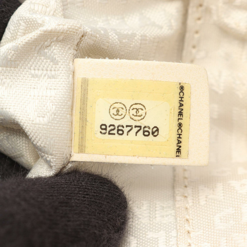 香奈兒巧克力棒手提包，粒面小牛皮，米色，二手，女士，帶五金配件-4