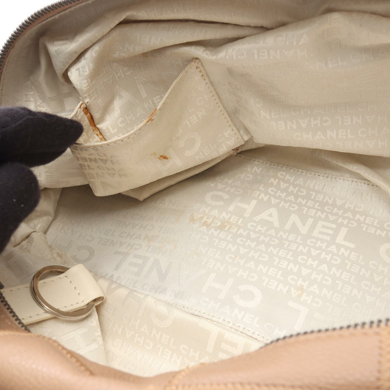 香奈兒巧克力棒手提包，粒面小牛皮，米色，二手，女士，帶五金配件-6