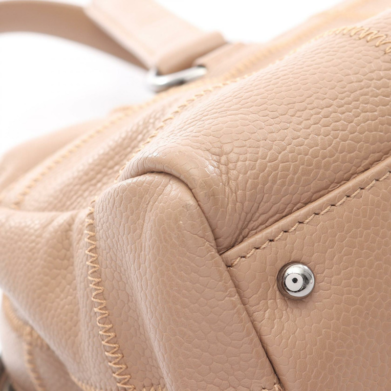 香奈兒巧克力棒手提包，粒面小牛皮，米色，二手，女士，帶五金配件-7