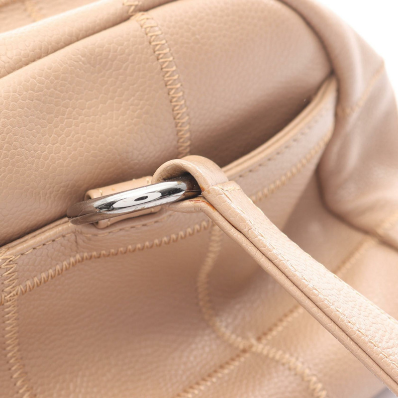 香奈兒巧克力棒手提包，粒面小牛皮，米色，二手，女士，帶五金配件-9