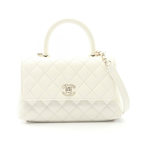 香奈兒 Coco Handle Flap Matelasse 肩背包 A92990 白色皮革 金色五金 二手