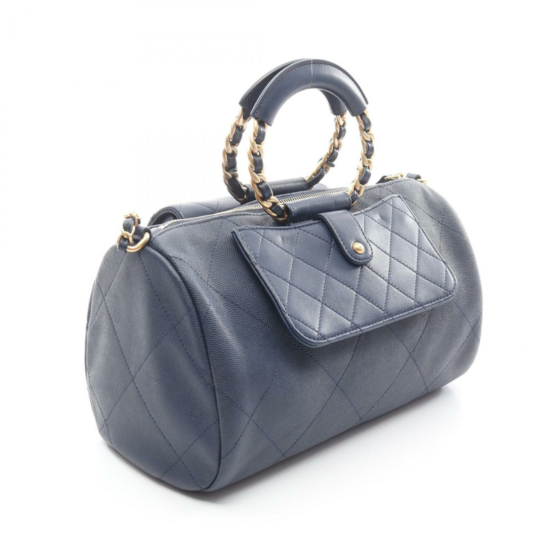 香奈兒 (CHANEL) 絎縫鏈條肩背包,粒面小牛皮,海軍藍,金色五金,二手-1