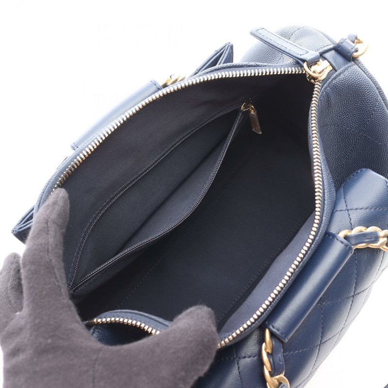 香奈兒 (CHANEL) 絎縫鏈條肩背包,粒面小牛皮,海軍藍,金色五金,二手-2