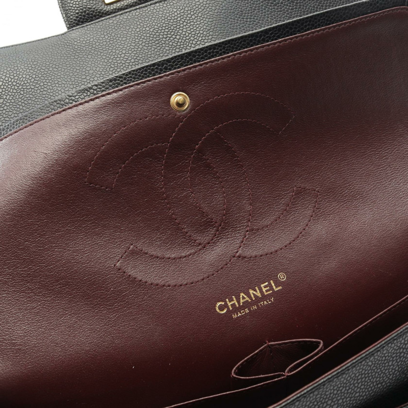 香奈兒 Deca Matelasse 30 經典大號 W 翻蓋肩背包 A58600 皮革 BK GHW-7