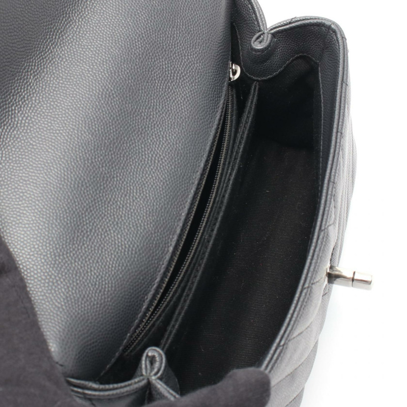 香奈兒 Coco Handle 翻蓋絎縫鏈條肩背包 A92990 皮革灰色 SHW-2