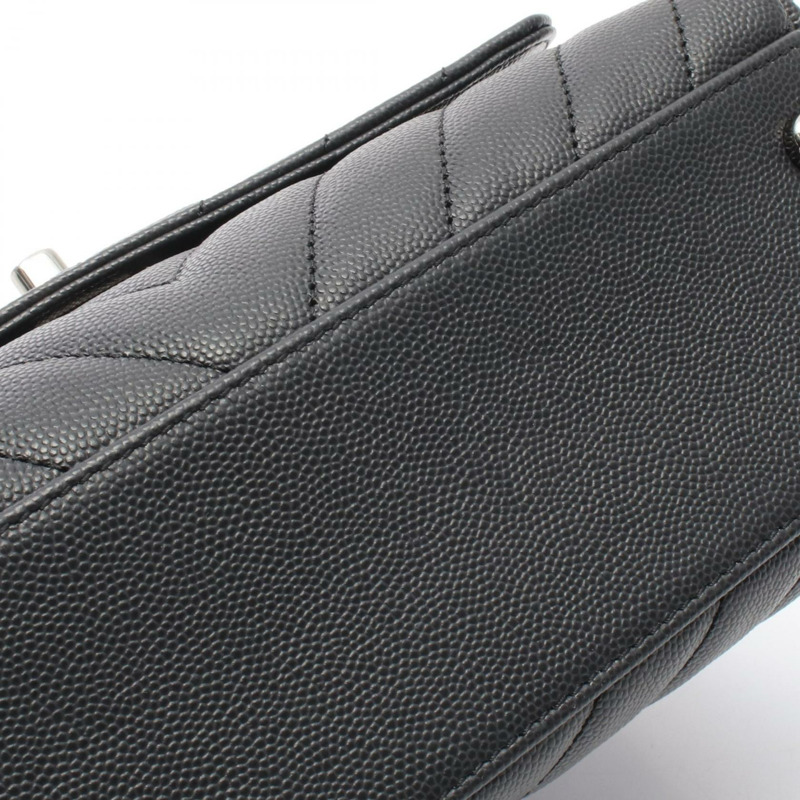 香奈兒 Coco Handle 翻蓋絎縫鏈條肩背包 A92990 皮革灰色 SHW-6