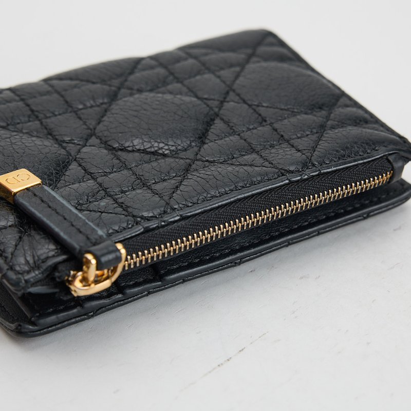 二手DIOR Caro Dahlia對開短夾/黑色-13