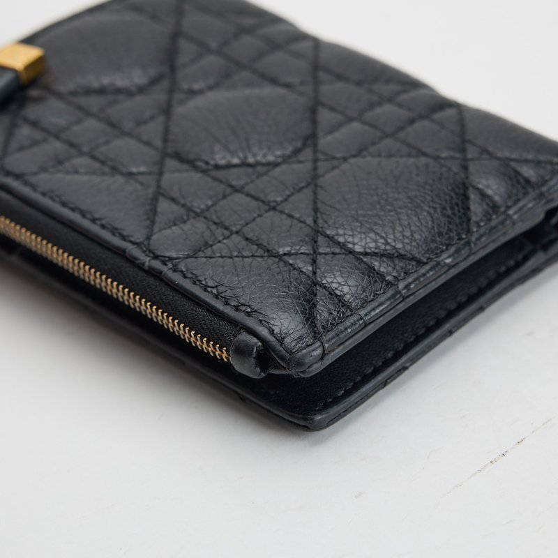 二手DIOR Caro Dahlia對開短夾/黑色-14