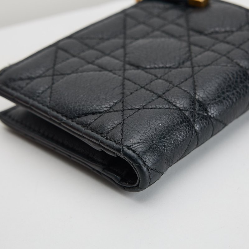 二手DIOR Caro Dahlia對開短夾/黑色-15