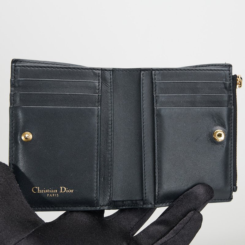 二手DIOR Caro Dahlia對開短夾/黑色-16