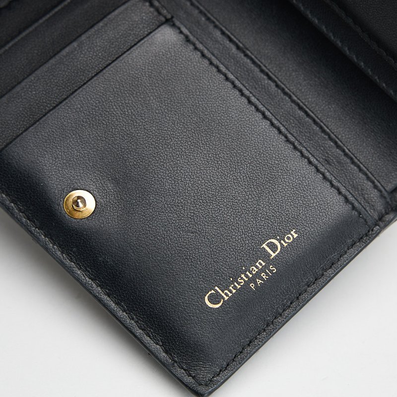 二手DIOR Caro Dahlia對開短夾/黑色-17