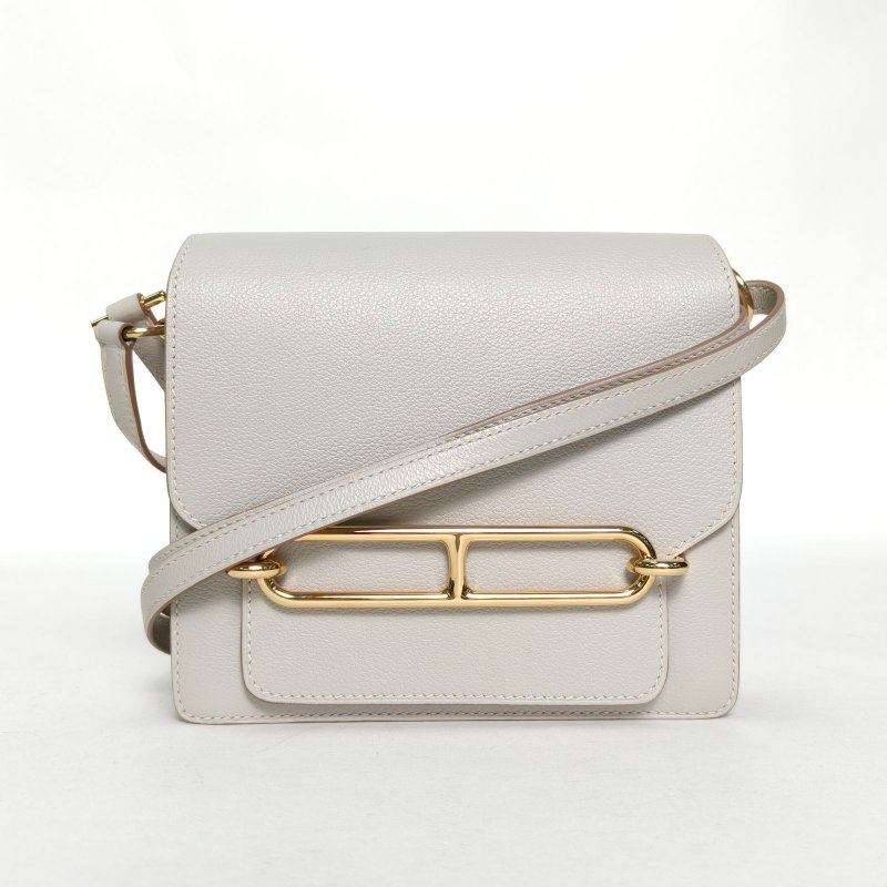 HERMES Roulis豬鼻子1980珍珠灰EC皮Y刻金扣肩背包-0