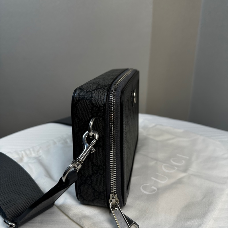閒置新 古馳/Gucci Ophidia系列GG迷你帆布手袋斜背袋 灰色皮革滾邊-2