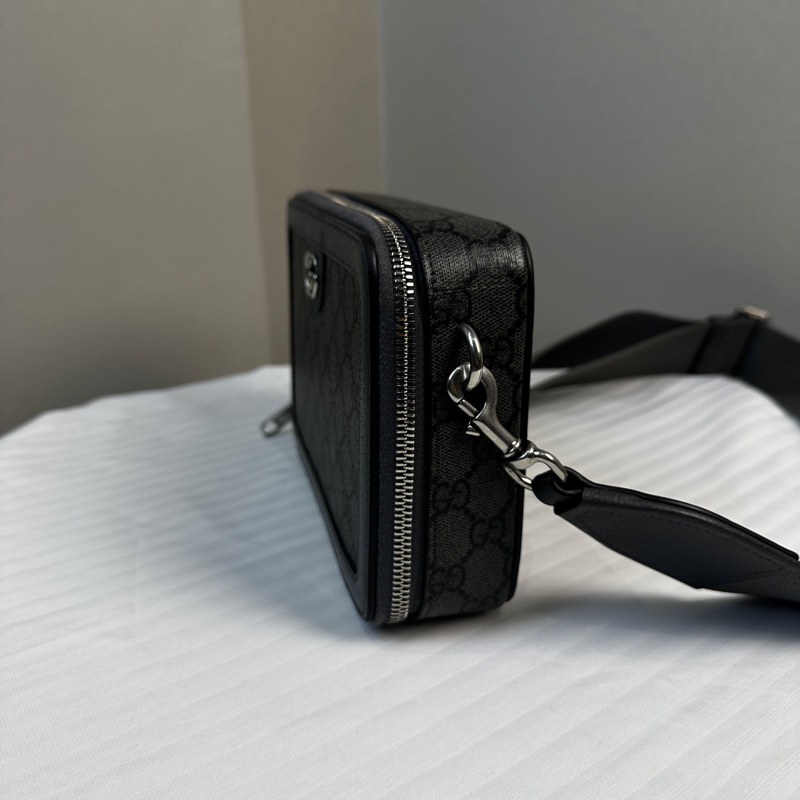 閒置新 古馳/Gucci Ophidia系列GG迷你帆布手袋斜背袋 灰色皮革滾邊-3