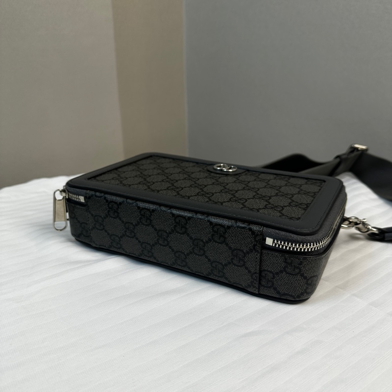 閒置新 古馳/Gucci Ophidia系列GG迷你帆布手袋斜背袋 灰色皮革滾邊-4