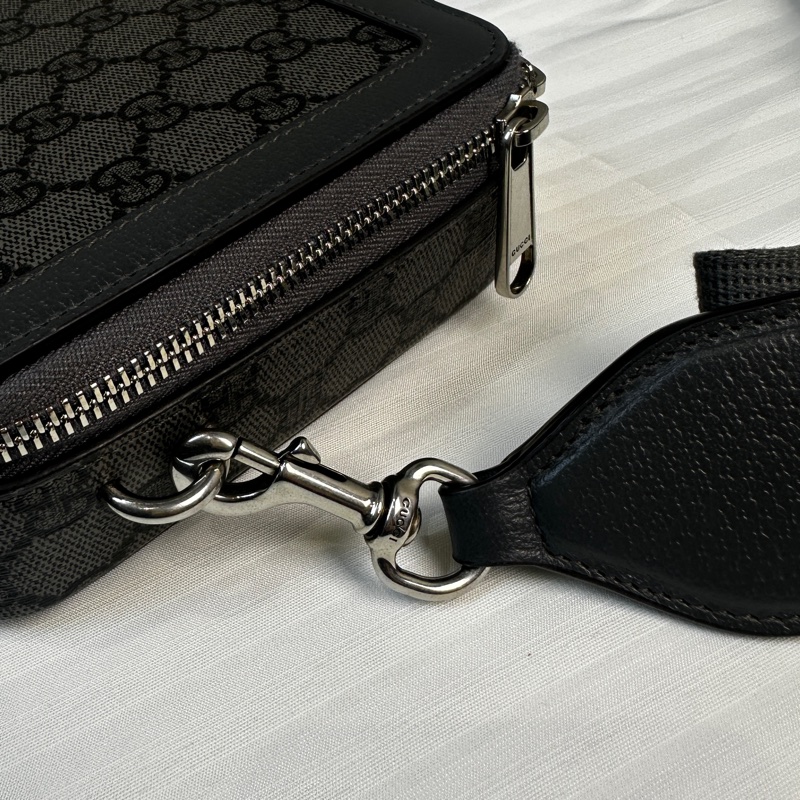 閒置新 古馳/Gucci Ophidia系列GG迷你帆布手袋斜背袋 灰色皮革滾邊-5