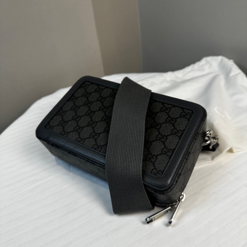 閒置新 古馳/Gucci Ophidia系列GG迷你帆布手袋斜背袋 灰色皮革滾邊-11