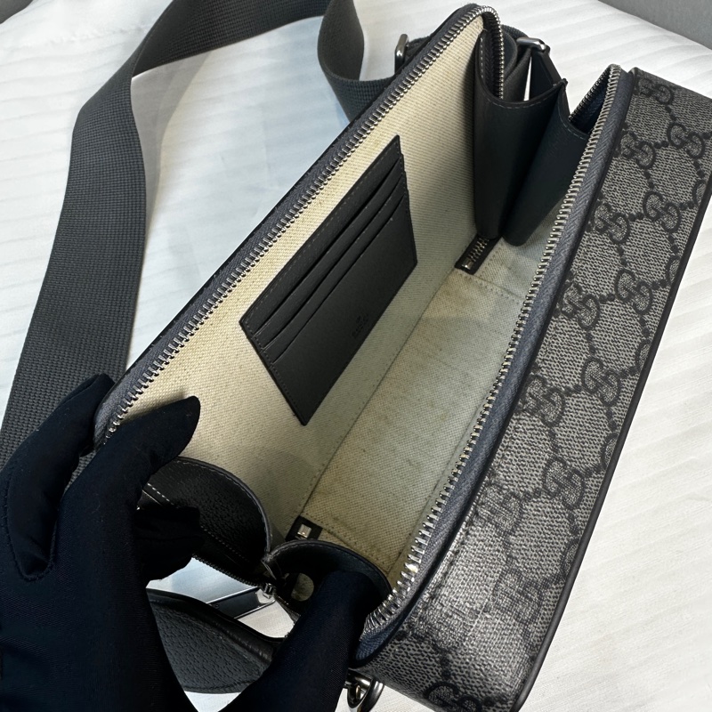 閒置新 古馳/Gucci Ophidia系列GG迷你帆布手袋斜背袋 灰色皮革滾邊-13