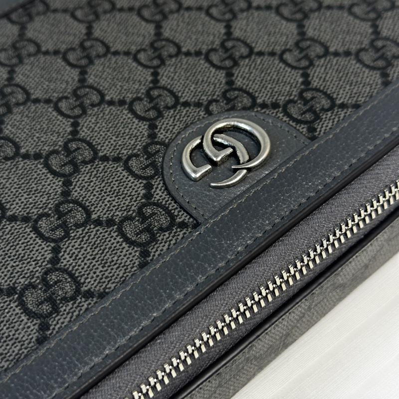 閒置新 古馳/Gucci Ophidia系列GG迷你帆布手袋斜背袋 灰色皮革滾邊-14