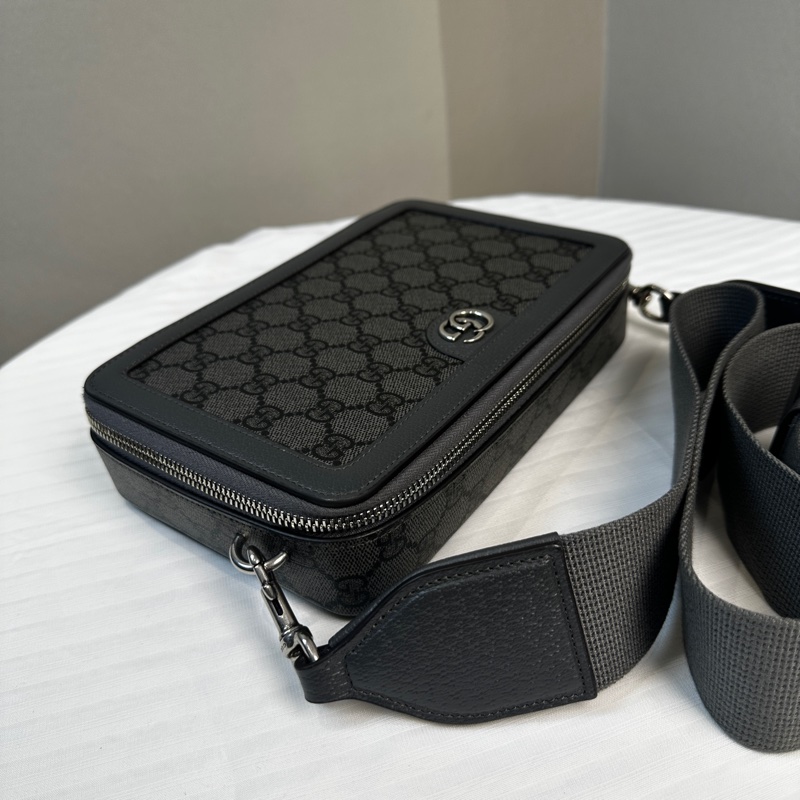 閒置新 古馳/Gucci Ophidia系列GG迷你帆布手袋斜背袋 灰色皮革滾邊-16