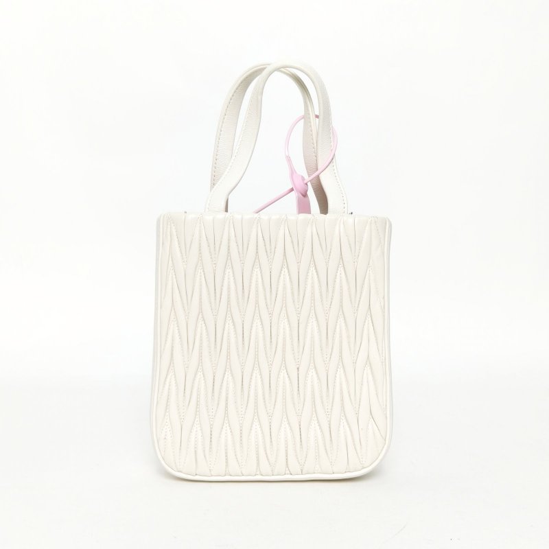 MIU MIU 白色羊皮銀扣matelasse褶皺寶石肩帶托特包肩背包-2