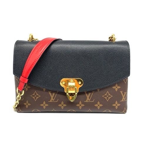 LV路易威登SAINT PLACIDE老花拼黑色牛皮金扣鏈條包單肩斜挎包芯片款