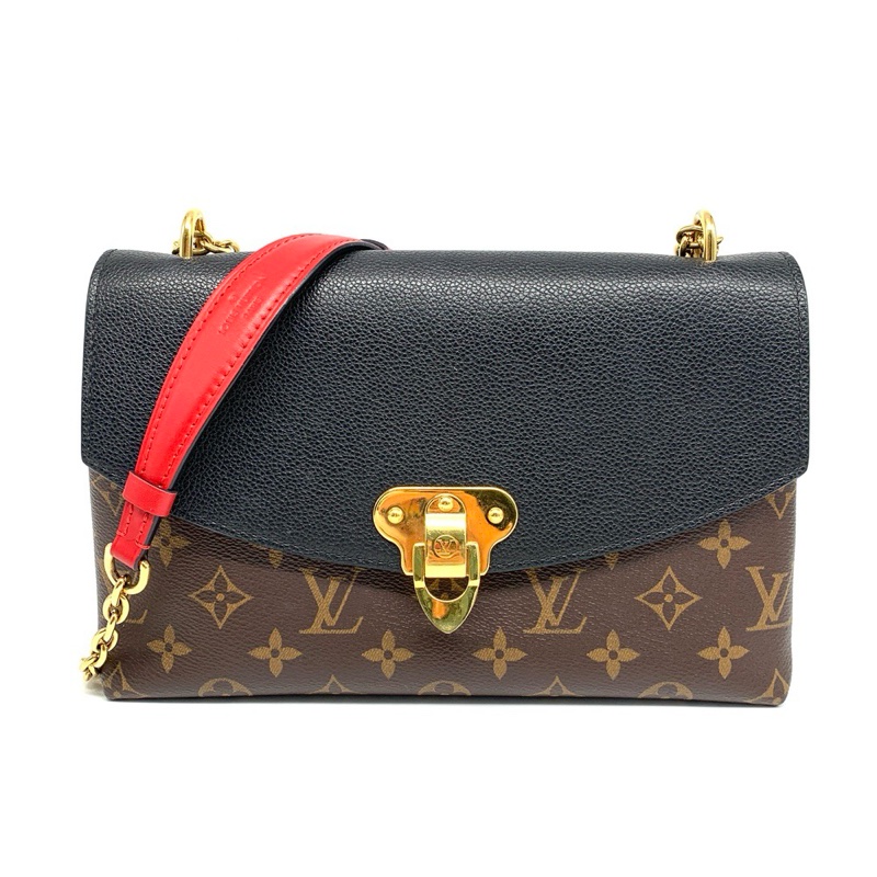 LV路易威登SAINT PLACIDE老花拼黑色牛皮金扣鏈條包單肩斜挎包芯片款-0