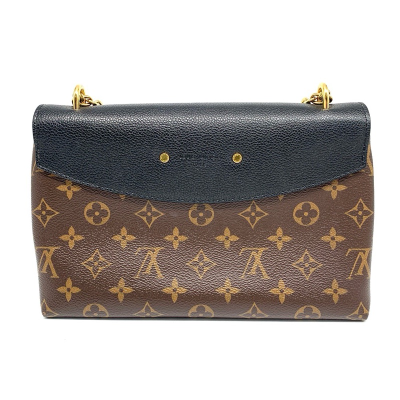 LV路易威登SAINT PLACIDE老花拼黑色牛皮金扣鏈條包單肩斜挎包芯片款-1