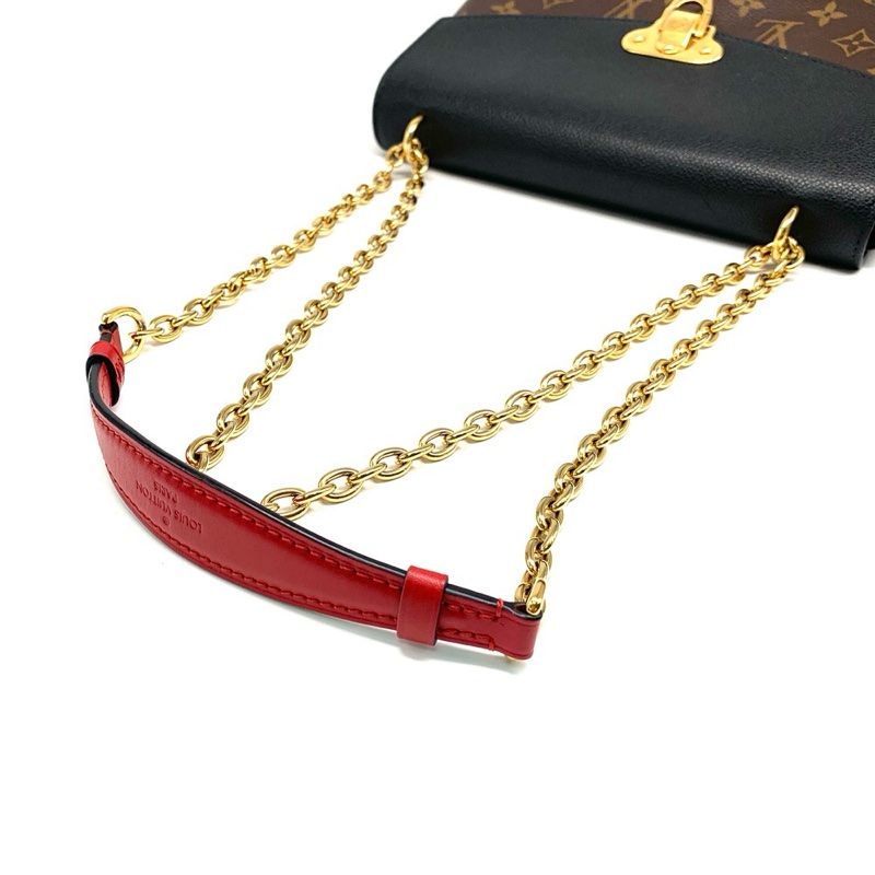 LV路易威登SAINT PLACIDE老花拼黑色牛皮金扣鏈條包單肩斜挎包芯片款-5