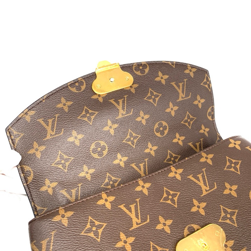 LV路易威登SAINT PLACIDE老花拼黑色牛皮金扣鏈條包單肩斜挎包芯片款-6