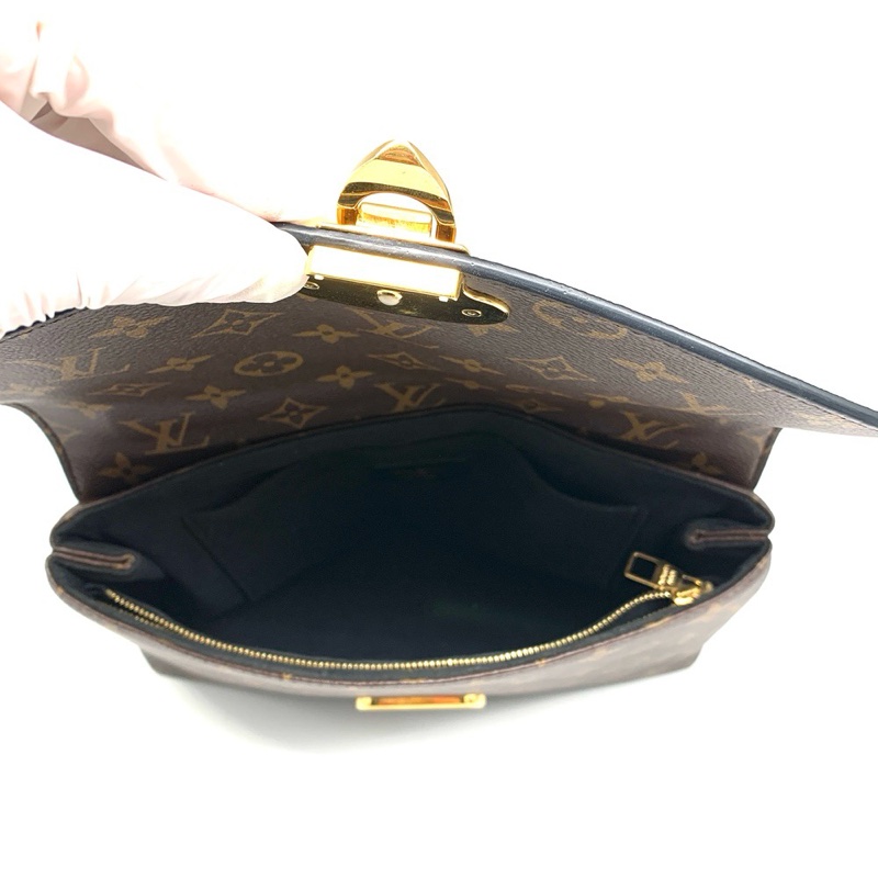 LV路易威登SAINT PLACIDE老花拼黑色牛皮金扣鏈條包單肩斜挎包芯片款-8