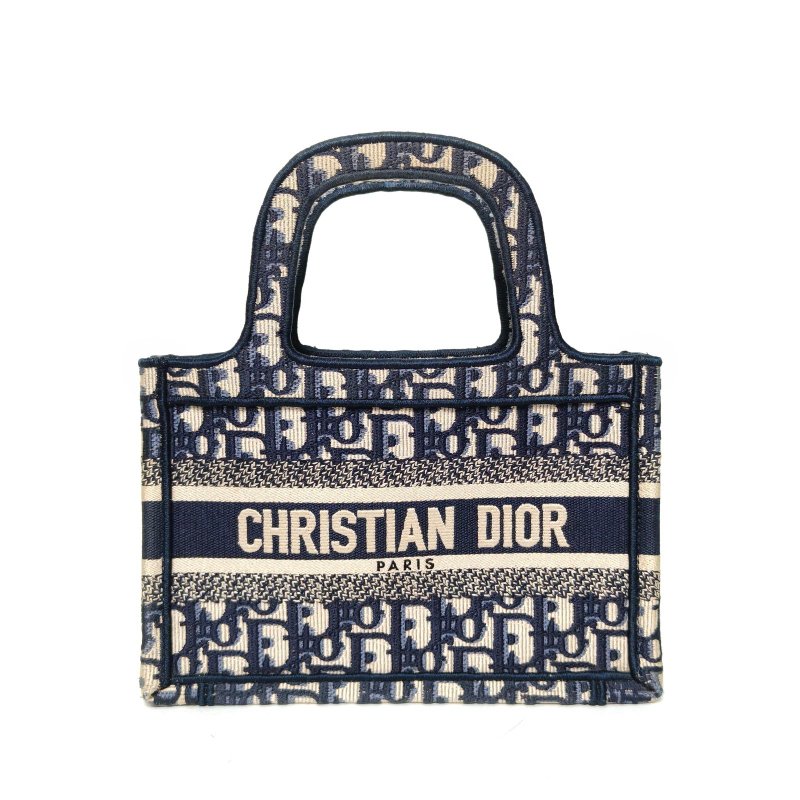 DIOR BookTote迷你21.5墨藍色帆布2022Oblique印花字母刺繡肩背包-0