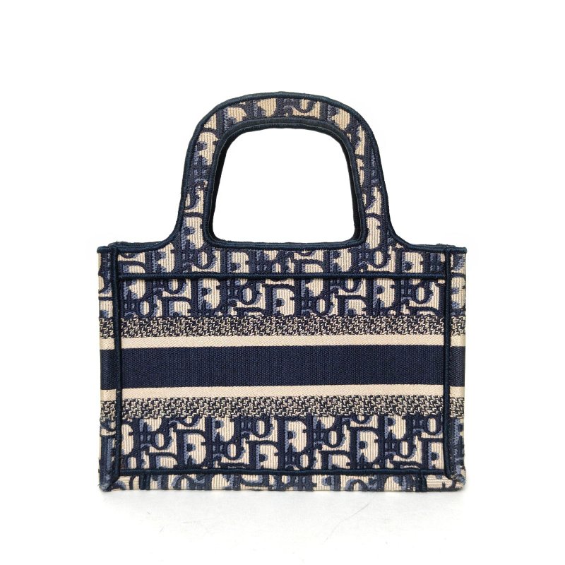 DIOR BookTote迷你21.5墨藍色帆布2022Oblique印花字母刺繡肩背包-2