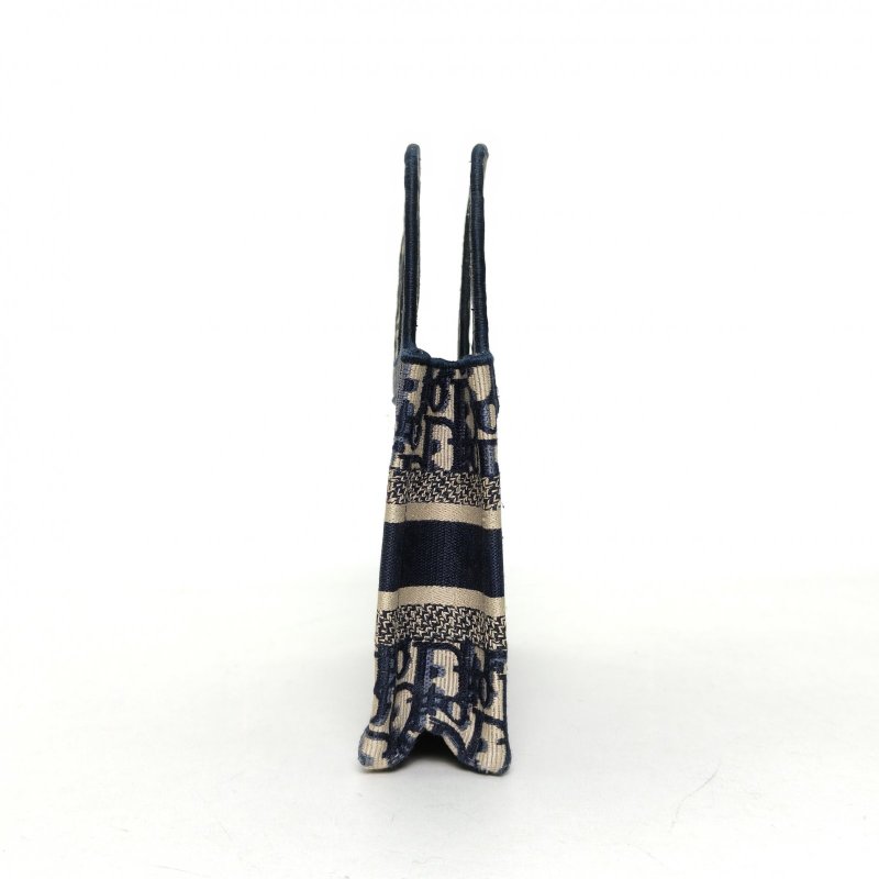 DIOR BookTote迷你21.5墨藍色帆布2022Oblique印花字母刺繡肩背包-3