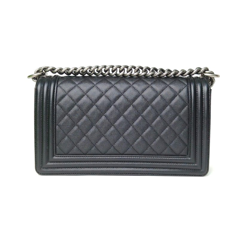 CHANEL 黑色荔枝牛皮27開銀扣Leboy肩背包-2