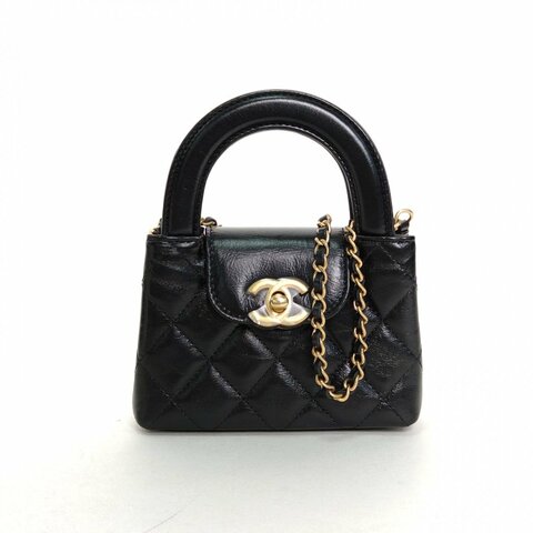 CHANEL 24Pkelly超mini13黑色牛皮鐳射標金扣肩背包