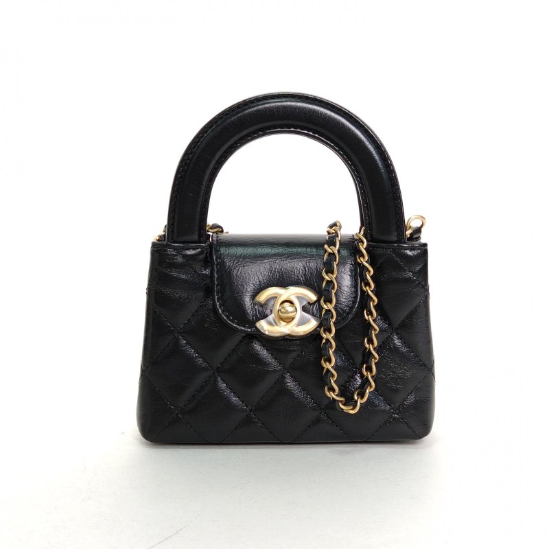 CHANEL 24Pkelly超mini13黑色牛皮鐳射標金扣肩背包-0