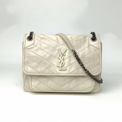 SAINT LAURENT Niki中號28白色牛皮白扣肩背包