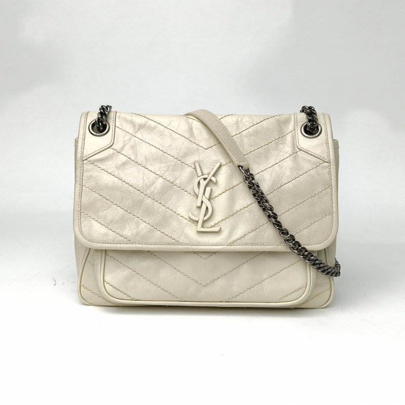 SAINT LAURENT Niki中號28白色牛皮白扣肩背包-0