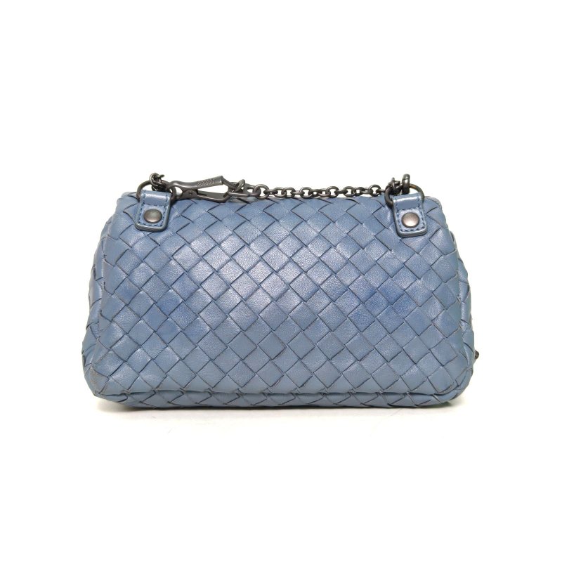 BOTTEGA VENETA 藍色羊皮經典編織鏈條包斜挎包肩背包-2