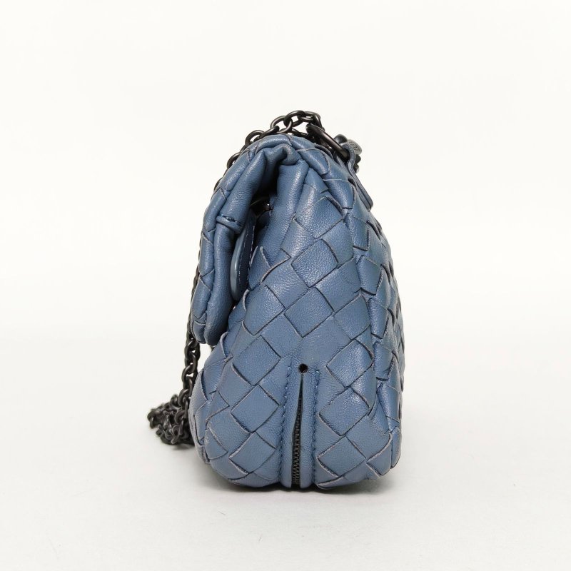 BOTTEGA VENETA 藍色羊皮經典編織鏈條包斜挎包肩背包-3