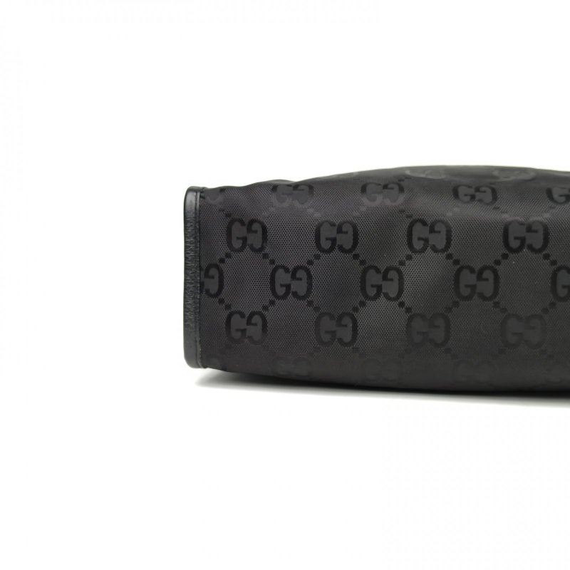 GUCCI 黑色牛皮尼龍銀扣GG印花手提豎版托特包配可拆卸肩帶/肩背包-4