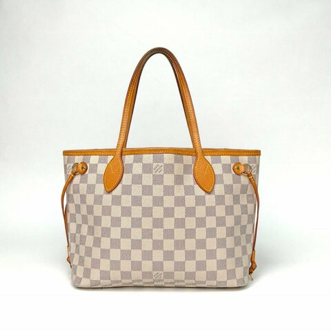 LOUIS VUITTON Neverfull小號29配子袋白棋格PVC金扣2014肩背包