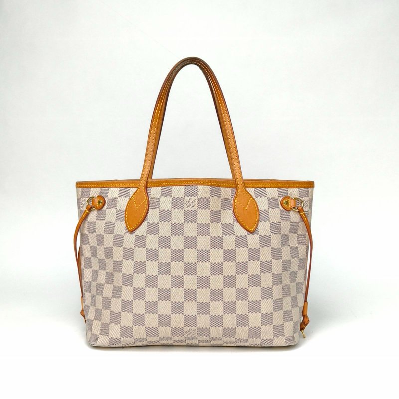 LOUIS VUITTON Neverfull小號29配子袋白棋格PVC金扣2014肩背包-0