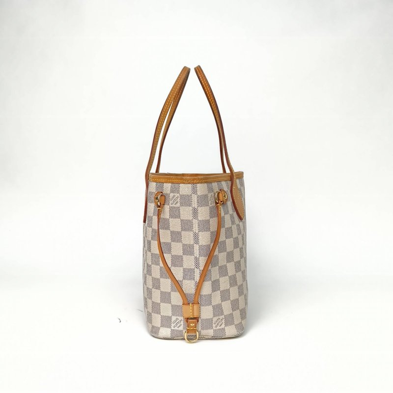 LOUIS VUITTON Neverfull小號29配子袋白棋格PVC金扣2014肩背包-1