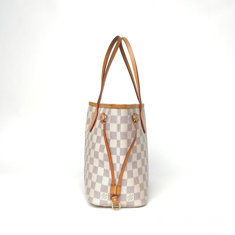 LOUIS VUITTON Neverfull小號29配子袋白棋格PVC金扣2014肩背包-2